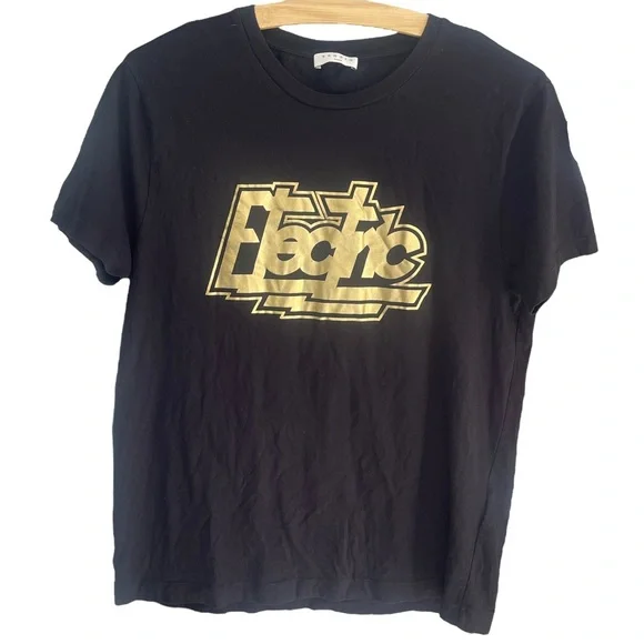 SANDRO ELECTRIC GRAPHIC CREWNECK WOMENS BLACK T-SHIRT | SIZE S/M - Picture 1 of 6